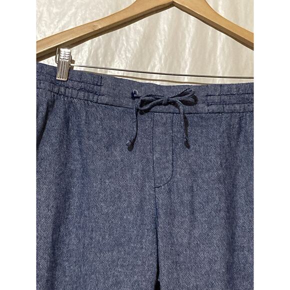Old Navy Pants Women Size L Blue Linen Blend Pull On Drawstring Pockets - Picture 4 of 9
